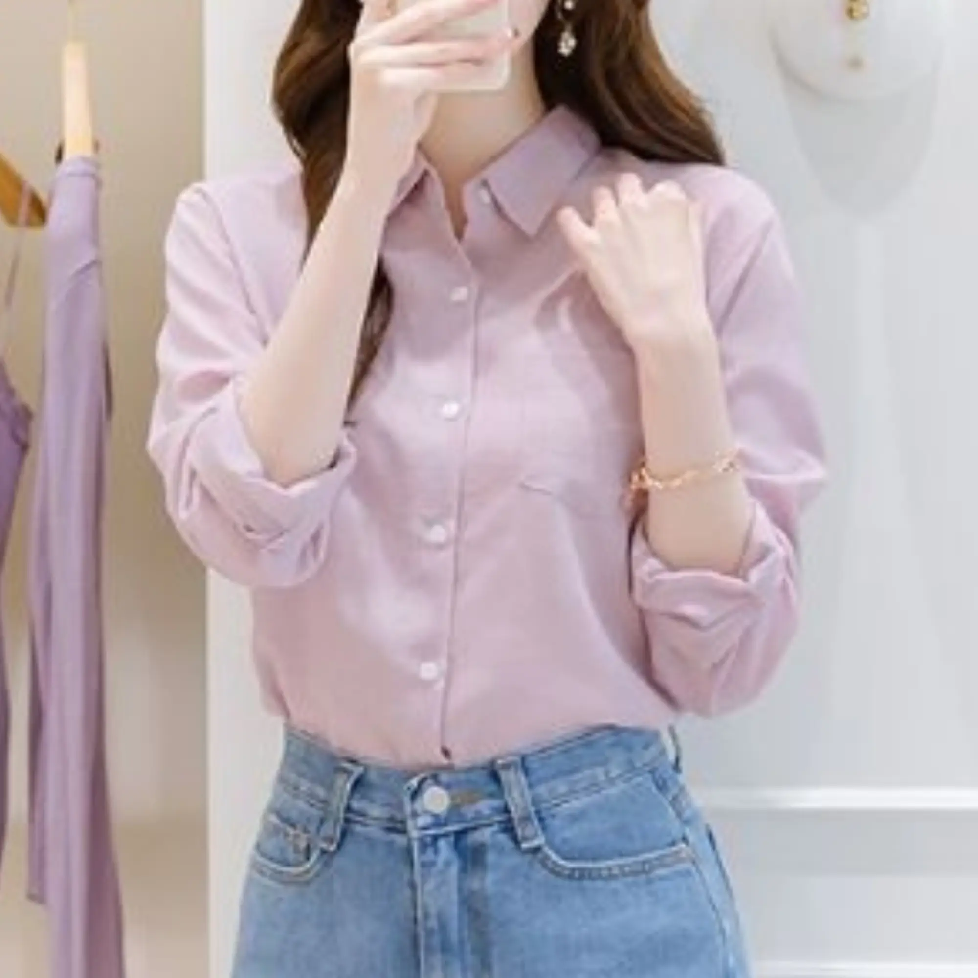 Kemeja Wanita Polos Lengan Panjang Bahan Shakilla Twill Premium Variasi Kancing