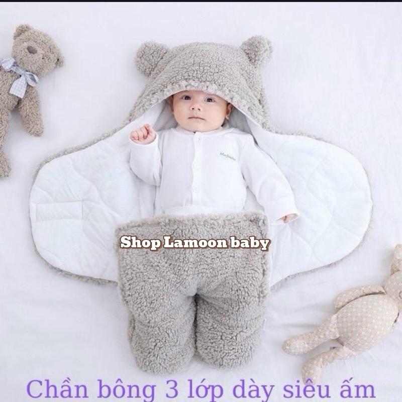 Chuẩn Hãng Kiluta CHĂN Ủ GẤU LÔNG CỪU 3 LỚP MỀM MỊN CÓ CHÂN GIỮ ẤM CHO BÉ TỪ 0-6 Tháng