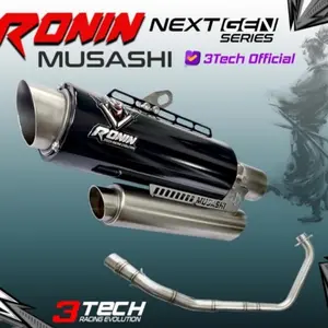 KNALPOT RACING 3 SUARA 3TECH NEXTGEN RONIN MUSASHI FULLSET ORIGINAL - hitam eva, matic 110-160