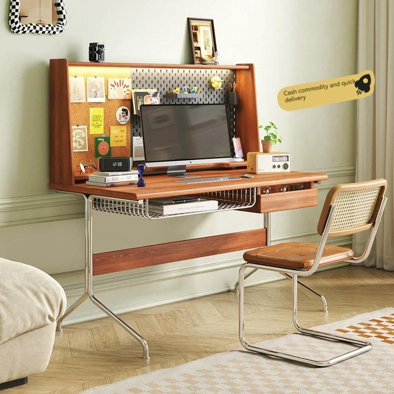 Product Introduction of 【Pre-order】Nordic solid wood desk, computer desk integrated Japanese style with bookshelf bookcase, home study table, multifunctional retro desk 14