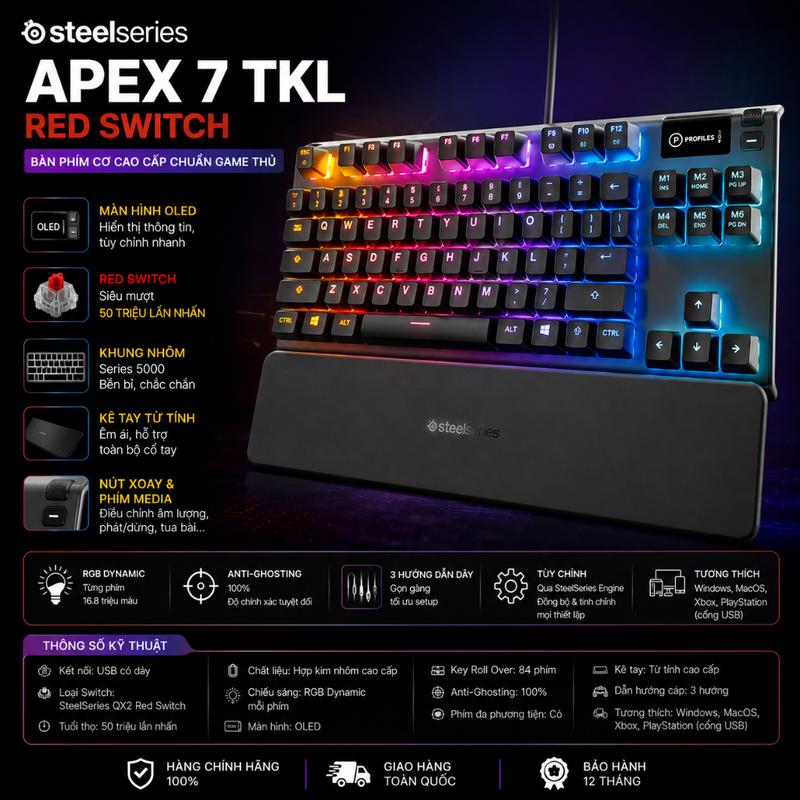 Bàn Phím Cơ Hàng Hiệu SteelSeries Apex 7 Màn Oled