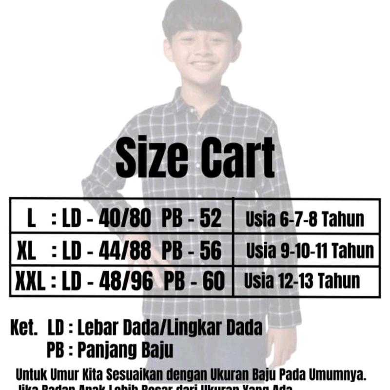Kemeja Flanel Anak Lengan Panjang Cowok Cewek Umur 6-13 Tahun Motif Kotak Kotak Bestsseller Fashion 1