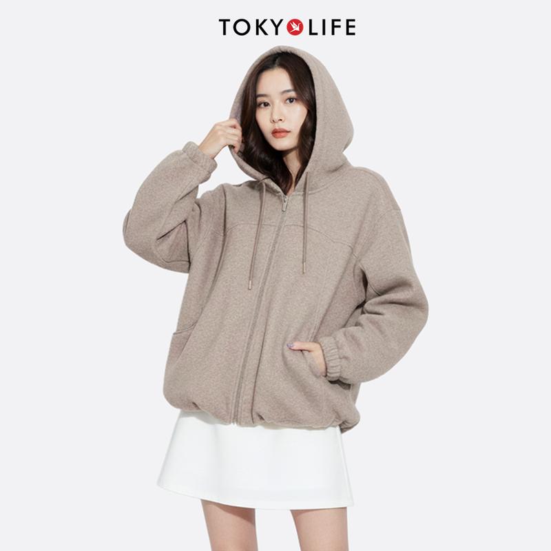 Áo Khoác Hoodie Nữ Mũ Liền Vải Xốp Có Dây Rút Kiểu Dáng Trẻ Trung Năng Động 40004993 - TOKYOLIFE