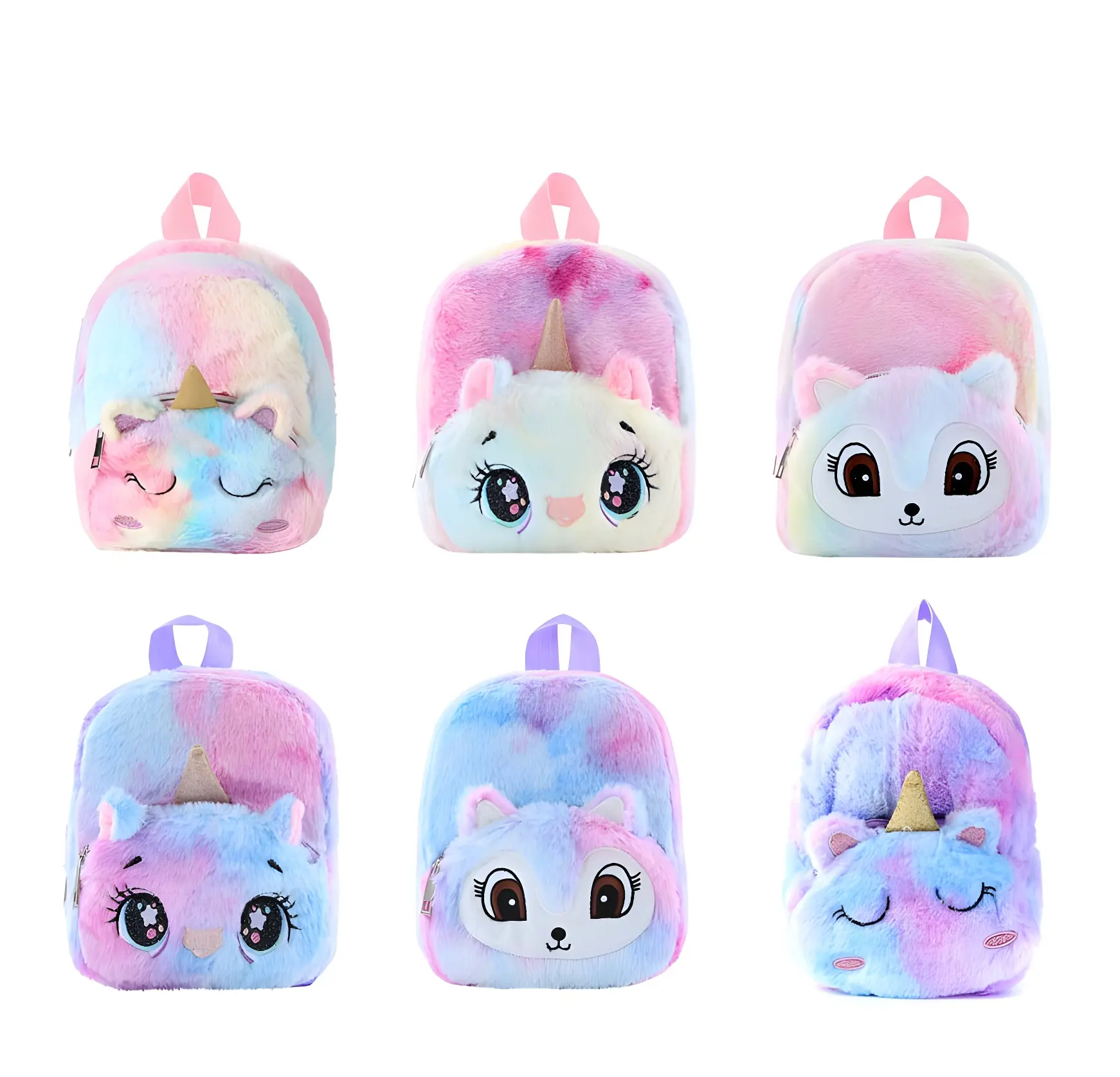 Tas Ransel Bulu Halus Unicorn Mewah Ransel Sekolah Anak Karakter Hewan Rainbow  Lembut. Fashion