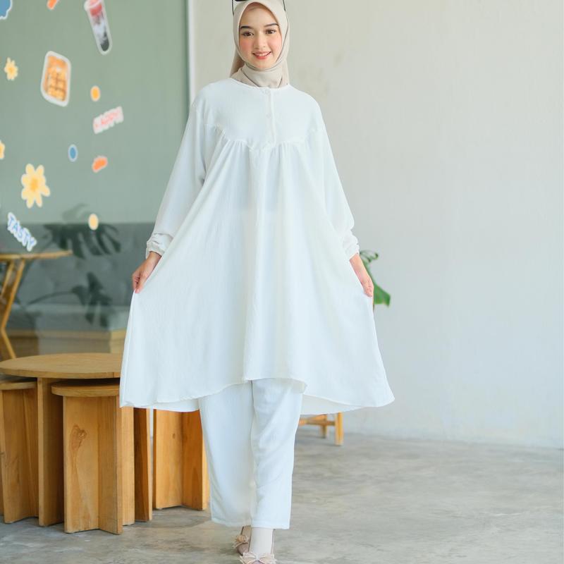 WAGA Setelan Crinkle Jumbo LD 130 150 Baju Tunik Set Kekinian Untuk OOTD Rempel XXXL Airflow Kancing Kantong Karet 4