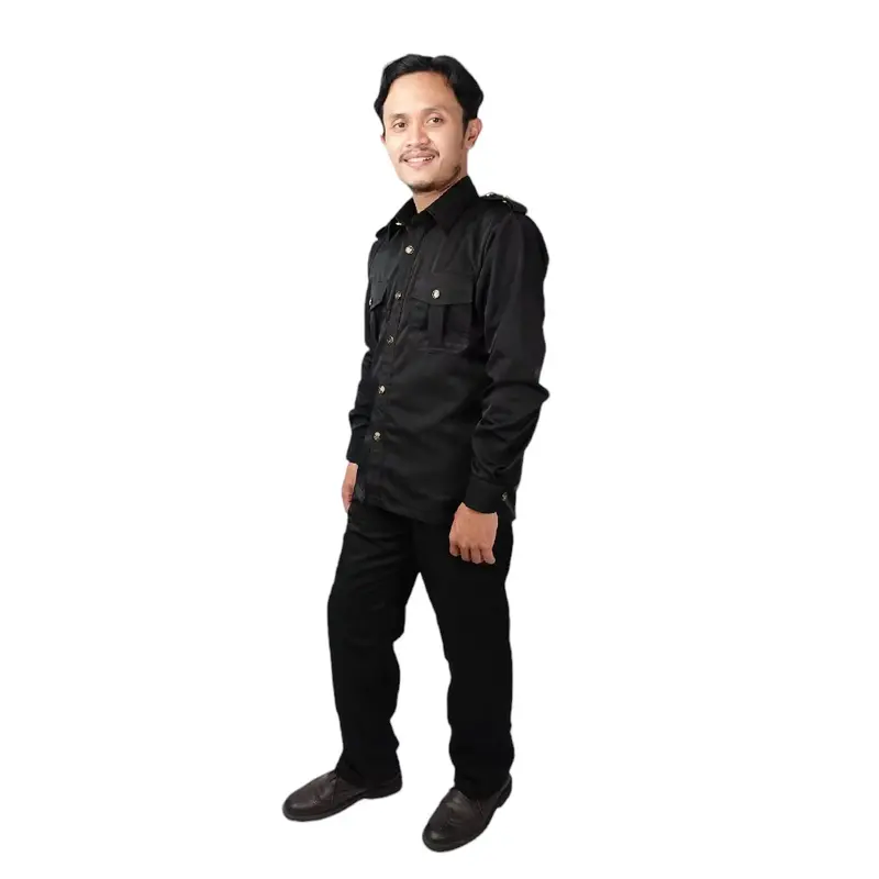 Setelan Safari Hitam Baju dan Celana Lengan Pendek/Lengan Panjang Pria Kerja Safety - Baju Seragam Safari Hitam Satpam - Katun, Wearpack, Coklat 6
