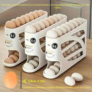 Caja para almacenar huevos de 3 niveles, 1 caja de gran capacidad para huevos, portahuevos de rodillo automático, organizador de almacenamiento para cocina para refrigerador