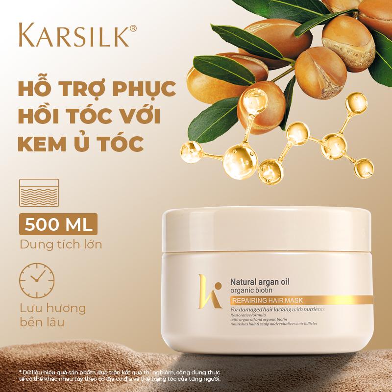 KARSILK Kem Ủ Tóc Phục Hồi Tóc Chuẩn Salon 500ml Với Dầu Argan & Vitamin E Giúp Tóc Chắc Khỏe Và Óng Mượt