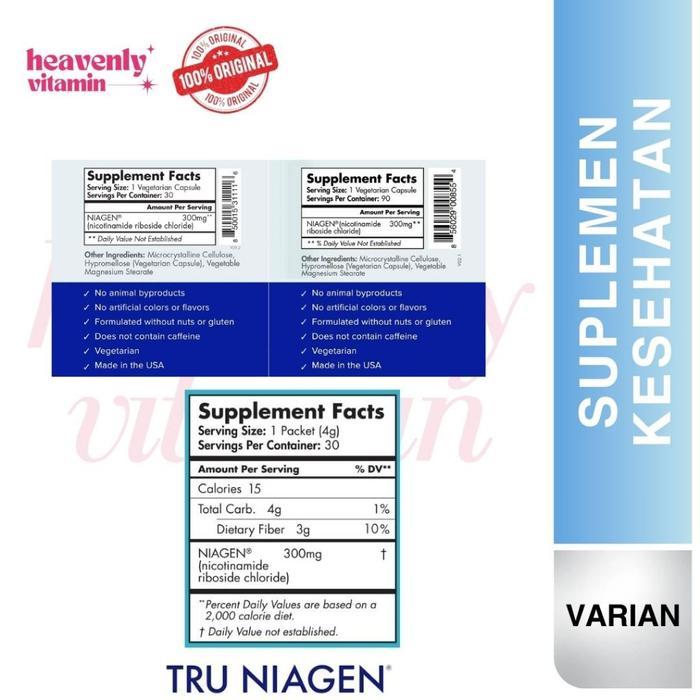 READY STOCK TRU NIAGEN 300 MG ANTI AGING DNA CELL REPAIR NICOTINAMIDE RIBOSIDE NMN - 30 , 90 & 120 CAPSULES - isi 120 capsules
