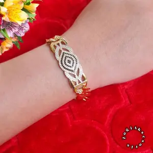 [Beli1 Bonus1 Random] Gelang Wanita Rantai Plat Permata Lapis Emas  Gold 18k Elegan – Model Modern, Perhiasan Kualitas Premium Bracelet