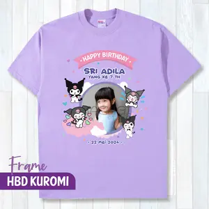 Baju Kuromi Cinnamoroll Personalized Birthday T-Shirt untuk Keluarga Bahan Cotton Combed Nyaman Tahan Lama Desain Custom Foto & Nama HBD KUROMI