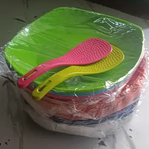 PIRING MAKAN PLASTIK PAKET 6 PCS "DRAGON 88"+Bonus centong nasi,Bahan baku Plastik PP5,Dimensi 24 CM,Varian warna-Kitchenware