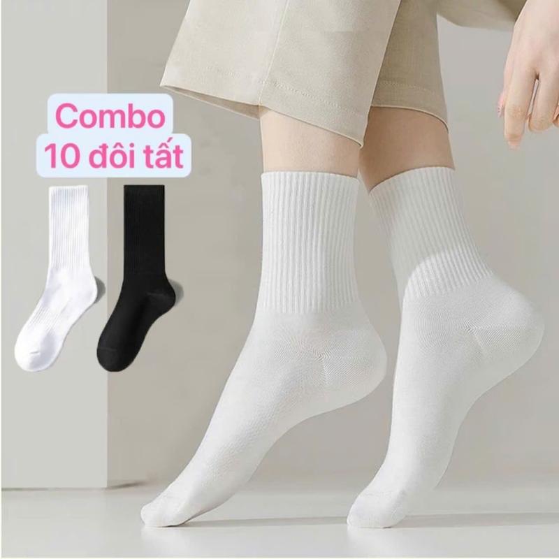 Combo 10 đôi tất trắng đen nam nữ cổ cao cổ trung cổ ngắn chất liệu cotton cho bạn lựa chọn phù hợp