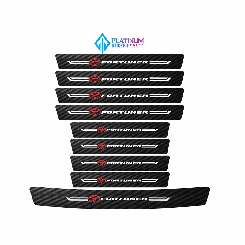 DISKON 9 PCS SILL PLATE CARBON 3D MOBIL FORTUNER STICKER KARBON PELINDUNG PIJAKAN BUMPER BAGASI MOBIL TOYOTA 1