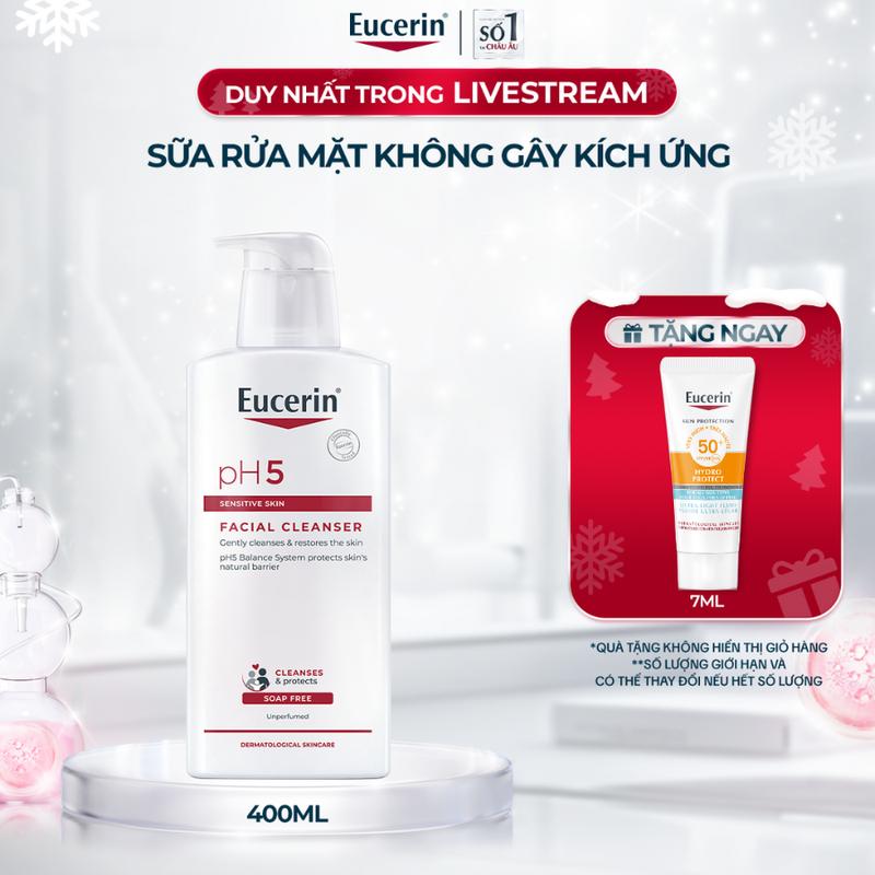   DEAL ĐỘC QUYỀN  Sữa rửa mặt không gây kích ứng cho da nhạy cảm Eucerin pH5 Facial Cleanser 400ml 