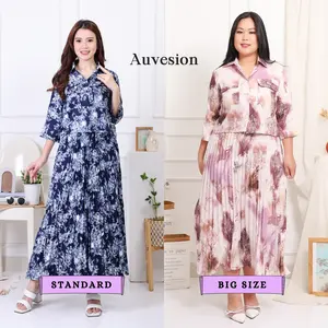 4744 tanari floral button pocket long sleeves plisket skirt one set Atasan Fit Kancing Kantong Karet Setelan Shakila Bawahan Katun