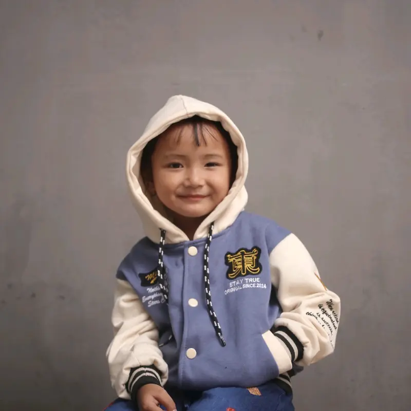 Jaket Sweater Hoodie Anak Varsity Baseball Full Bordil Vintage Usia 2-10tahun Bunda Anak-Anak Laki-Laki Perempuan Lengan Panjang 2