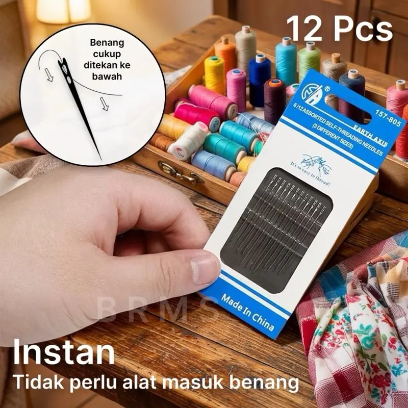 Jarum Jahit Tangan 3 Ukuran Praktis tanpa Perlu Bantuan Alat Masuk Benang Cukup Ditekan Langsung Masuk ke Dalam Mata Lubang Jarum Per 1 Set isi 12 Pcs