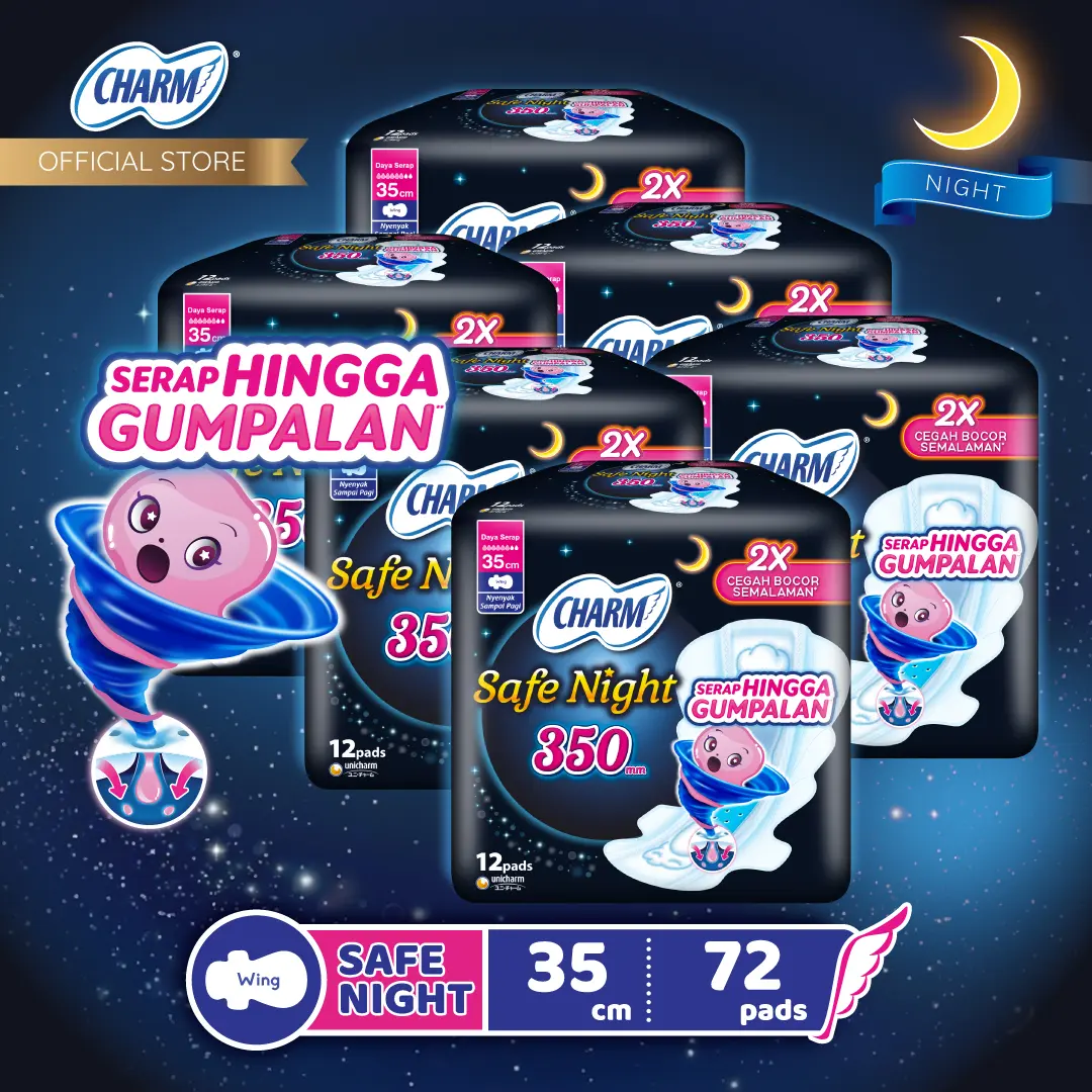 Charm Safe Night - Wing 35cm 12 Pads - 6 PACK