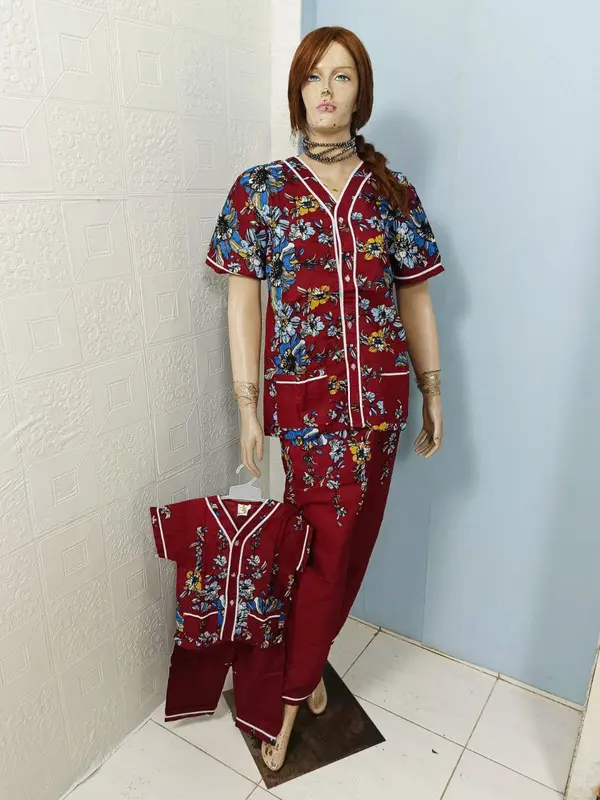 PIAMA CP BAJU TIDUR BATIK BAGAN SIAPI API BAHAN KATUN MOTIF BUNGA UK 3,M,L,XL 1