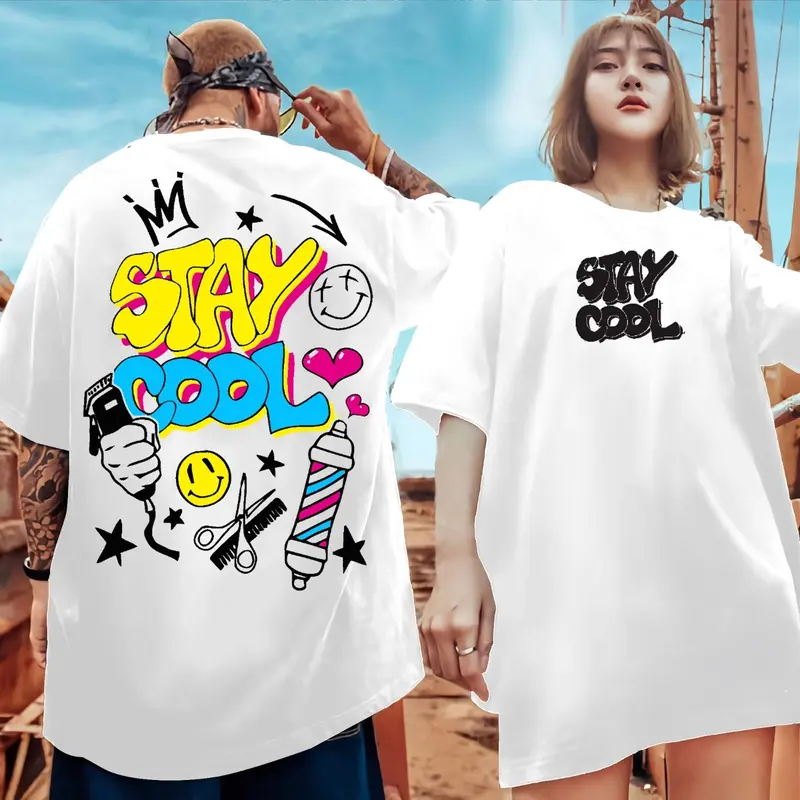 Atasan Baju Kaos T-Shirt Pria Distro Streetwear Motif Stay Cool Warna Putih Lengan Pendek Terbaru Keren Viral - COD katun combed bajudistro 0