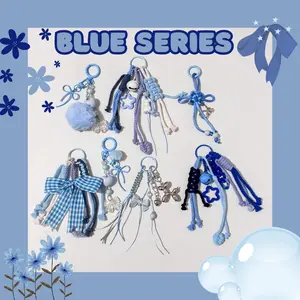 [ BLUE] Bag charm BLUE series biru lucu aesthetic gantungan kunci tas tumblr koper kekinian korea silver makrame satin