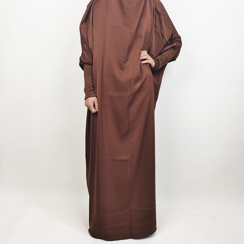 Product Introduction of High quality new selling Muslim large size women's dress solid color tight sleeve gown skirt dress. abaya 1