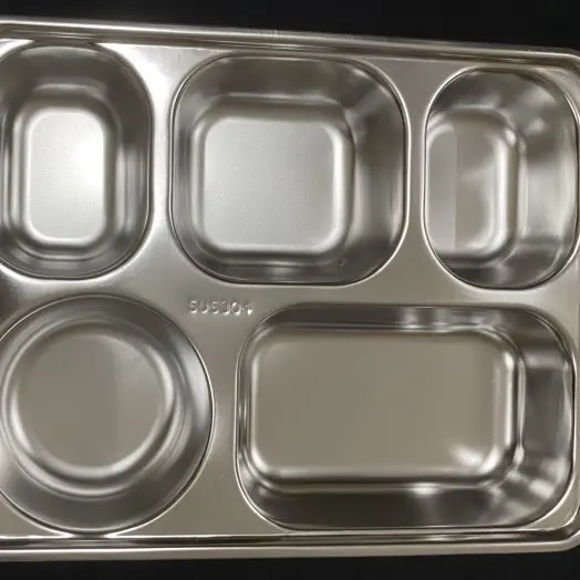 M✪Vq Piring Makan 5 Sekat Sus 304 Anti Karat Stainless Steel Food Tray M✉U1 0
