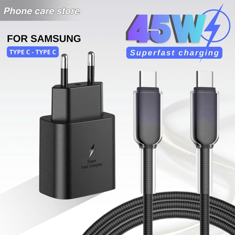 Bộ Sạc Nhanh 45W Giành Cho Samsung Sạc Nhanh 2 Đầu TypeC - TypeC Hỗ Trợ Sạc Siêu Nhanh Củ Sạc Chân Tròn/Củ Sạc Chân Dẹt Dây Sạc Bện Dù Chắc Chắn Chống Đứt Rối
