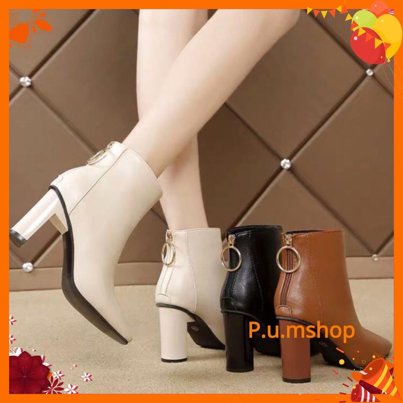 ( Chuẩn QC -sẵn giao ngay ) Boots cổ lửng khoá zip khoen tròn sau ,mũi vuông ,gọt trụ dẹp 7cm M885x1cv1xvx21x10v