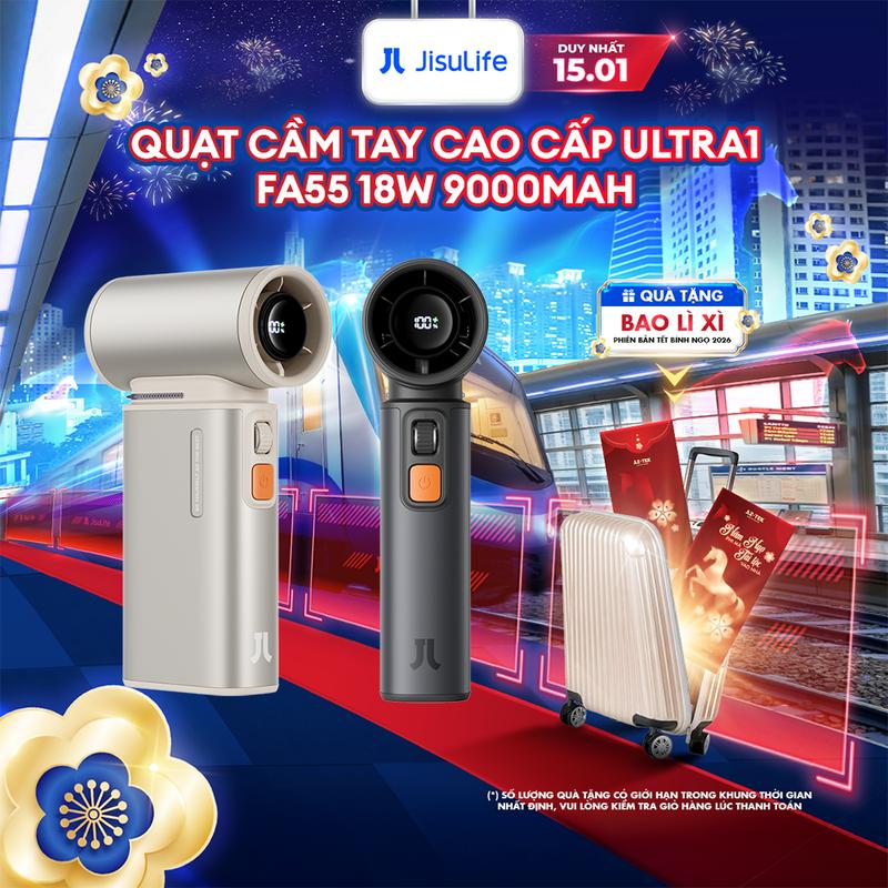  Quạt Cầm Tay Cao Cấp JISULIFE Ultra1 FA55 18W 9000mAh Sạc Nhanh - Đèn LED Hiển Thị Pin - Sử Dụng Lên Đến 15H Bảo Hành Chính Hãng 