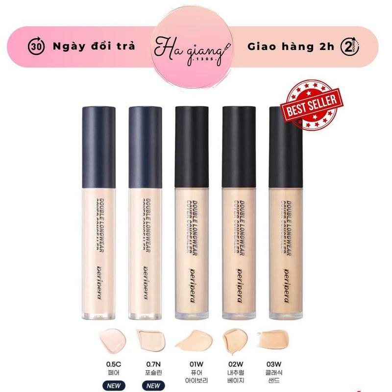  Kem Che Khuyết Điểm Peripera Double Longwear Cover Concealer che phủ cùng bám sát bền chặt trên da 