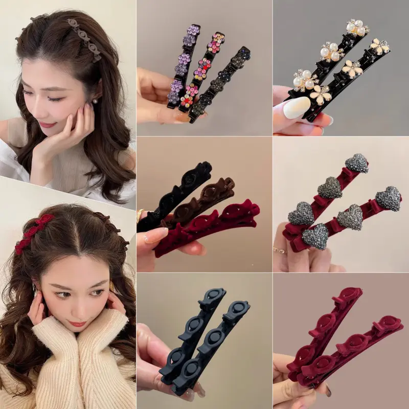 Kẹp Mỏ Vịt Dệt Tóc, Phong Cách Công Chúa Ngọt Ngào Và Bồng Bềnh Kẹp Tóc Hai Lớp, Kẹp Bên Thanh Lịch, Kẹp Thẳng Hoa, Kẹp Bên, Với Kẹp Tóc Trang Trí, phong cách phụ nữ, thời trang thanh lịch và đẹp Women，kẹp tóc 0