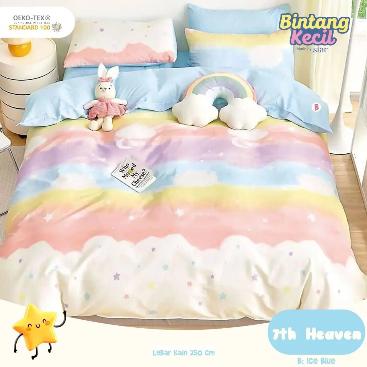 Sprei Gania Katun Adem Motif Rainbow Bantal Guling Sarung