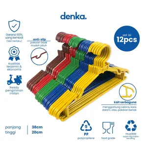 Isi 12 Pcs Hanger Warna Gantungan Baju Celana Laundry Serbaguna Plastik Dewasa Dan Anak 38x20 CM