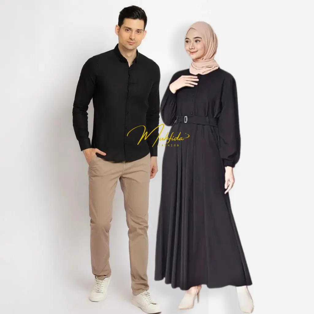 Gamis Couple Pasangan - Baju Couple Kondangan Kekinian - Gamis Couple - Reline Bahan Shakila Stretch Premium Katun Muslim Panjang Polos