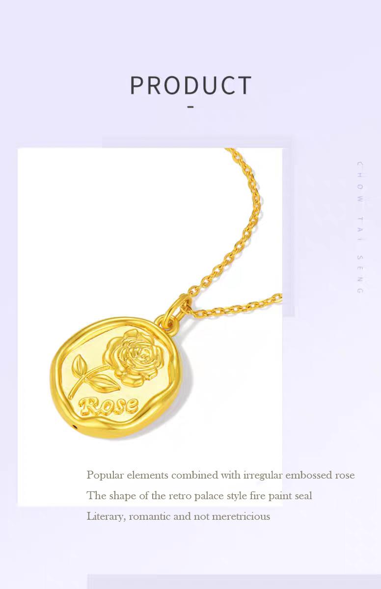 Product Introduction of 【Chow Tai Seng】18K Au750 Gold Rose Flower & Abacus Hot-selling Daily Fashion Pendant Necklace (with gift chain) 3
