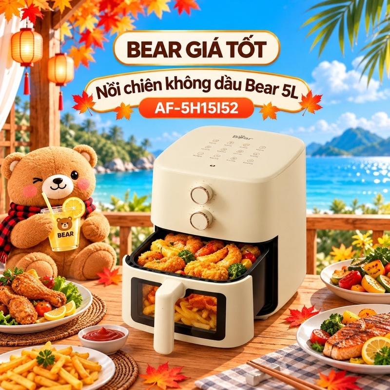Nồi chiên không dầu Bear AF-5H15I52 5L nướng giòn ít dầu công nghệ nóng bảo hành 18 tháng