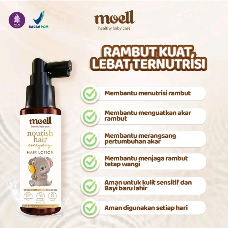 Paket Spesial Bundle Twin 2 Pcs - Moell Hair Lotion 100ml - Nourish Hair Everyday - Membantu Menutrisi Rambut Bayi Kuat, Hitam & Lebat - Perawatan Haircare Anak 2