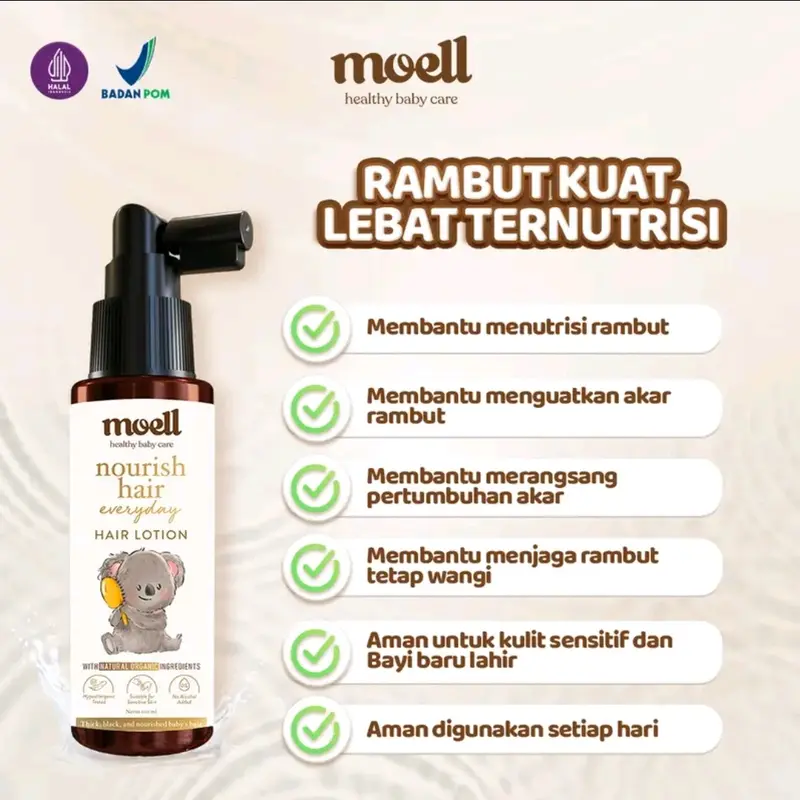 Paket Spesial Bundle Twin 2 Pcs - Moell Hair Lotion 100ml - Nourish Hair Everyday - Membantu Menutrisi Rambut Bayi Kuat, Hitam & Lebat - Perawatan Haircare Anak 2