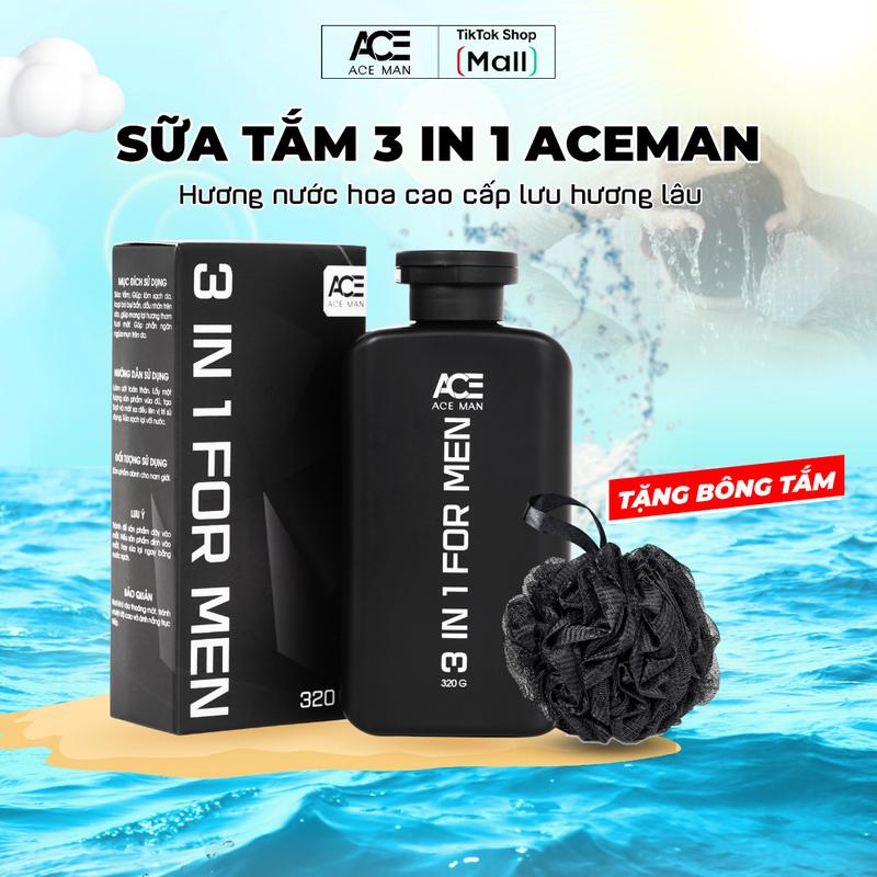 [TẶNG QUÀ] Sữa tắm 3 IN 1 cho nam ACEMAN PREBIOTIC 320ML tắm gội toàn thân cho nam giới sữa tắm nam thơm lâu mùi hương nam tính quyến rũ