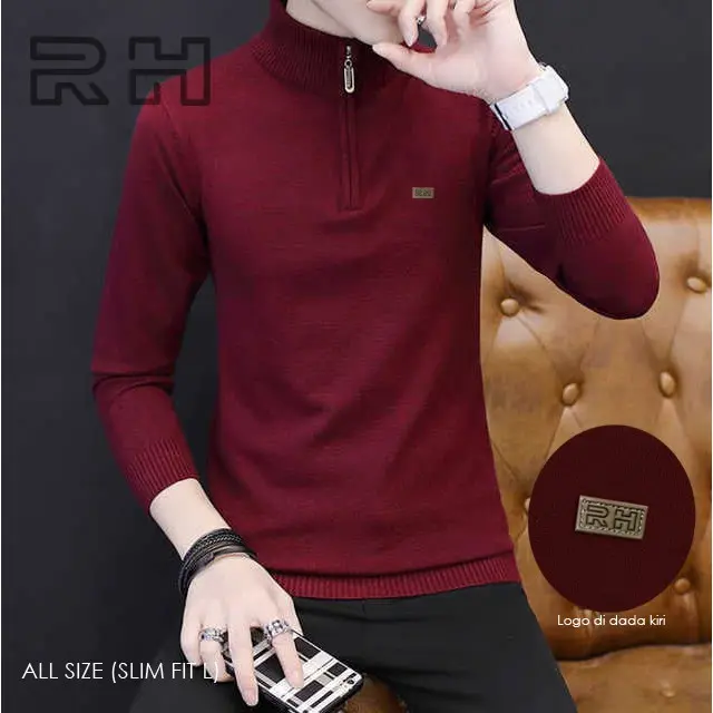 Baju rajut kerah tinggi zipper / Sweater turtleneck resleting RHcollections kerah tinggi zipper pria 5