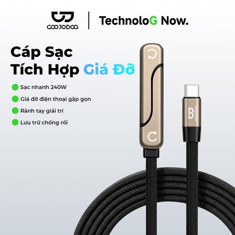 [GOOJODOQ*KOL/KOC] Cáp Sạc Tích Hợp Giá Đỡ ,Sạc nhanh 240W,Giá đỡ điện thoại gập gọn,Rảnh tay giải trí,Lưu trữ chống rối