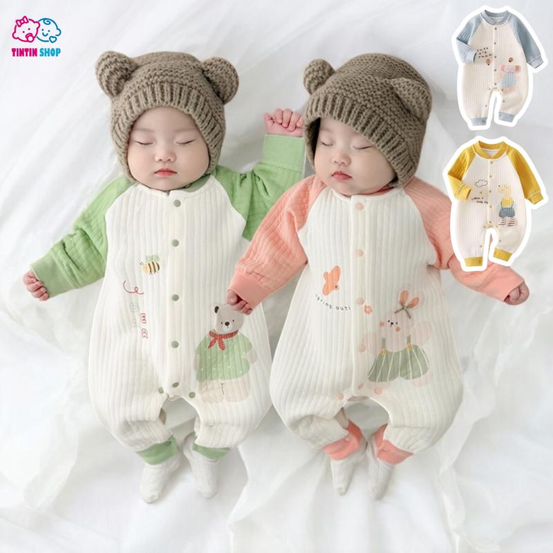 Bodysuit dài tay trần bông mặc mùa đông hàng cao cấp cho bé Trai bé gái 3-12 tháng Bộ quần áo trẻ em SLTB08
