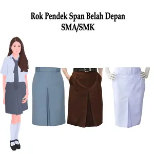 Rok span pendek belah depan seragam sekolah anak perempuan kelas 1-3 SMA/SMK warna abu, putih, coklat
