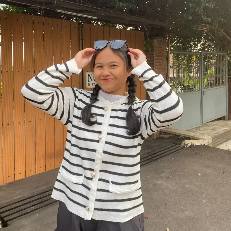 LYLYY Cardigan wanita Rajut Premium Tebal Motif Stripe Korean Style 7