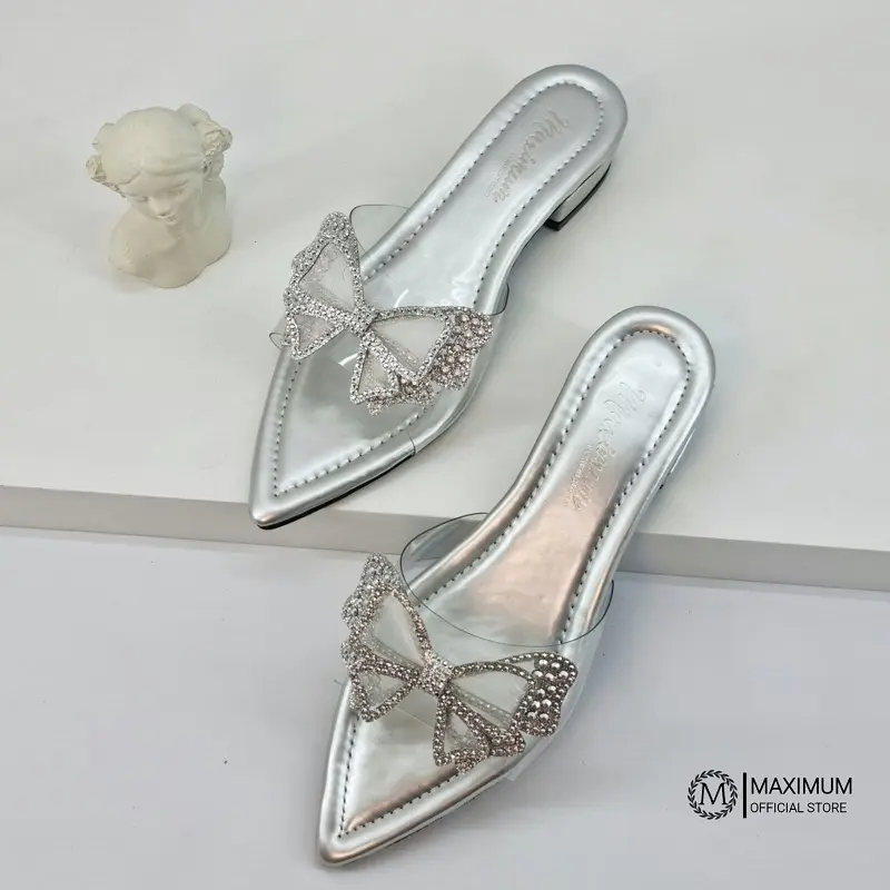 Maximum - Sandria Sandal Flat Hak 3cm Wanita Ujung Lancip Sandal Premium heels runcing Hitam Karet Pesta Shoes 5