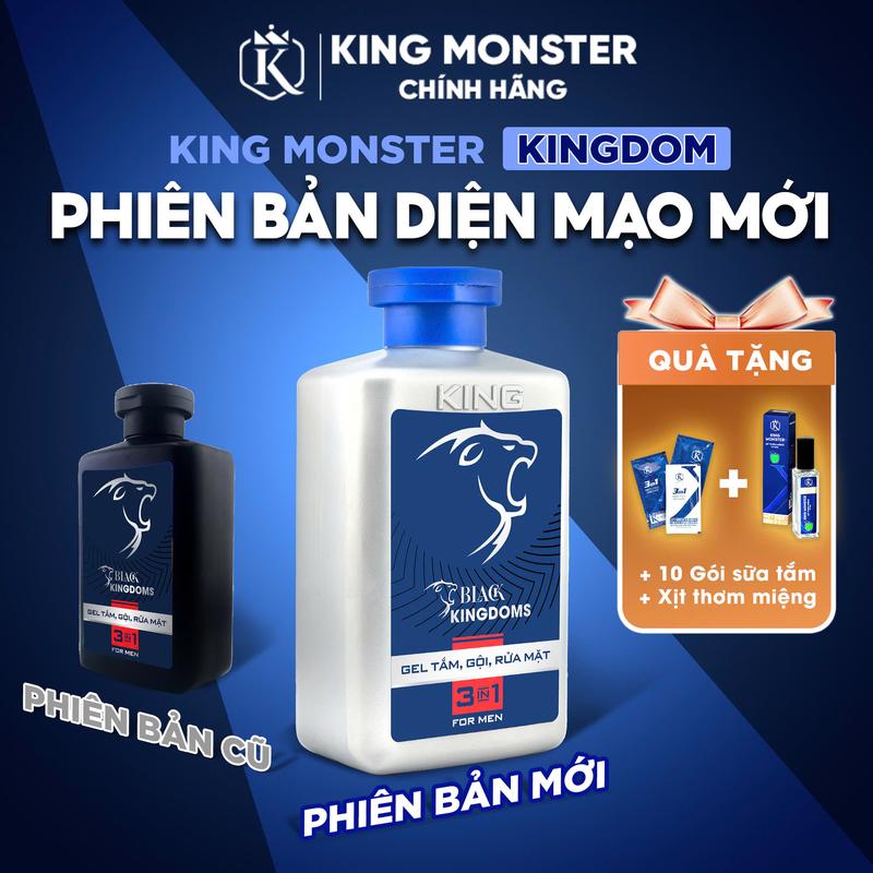   KingMonster  Sữa Tắm Gội Rửa Mặt 3in1 Black Kingdoms 350ml – Hương Nước Hoa Nam Lưu Hương Lâu  Tặng Xịt Thơm Miệng + Dây 10 Gói  