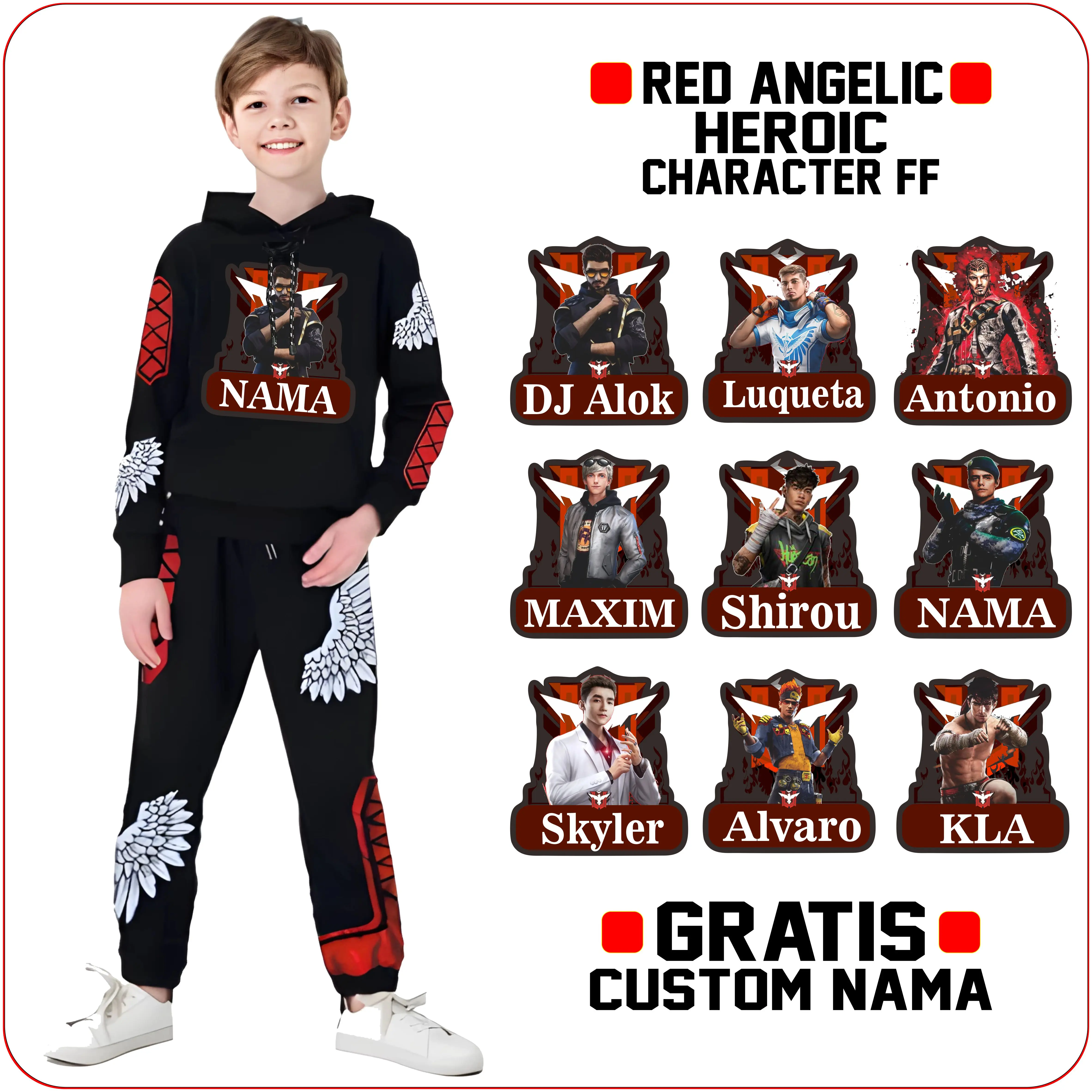 Setelan Celana Anak Free Fire dan Jaket FF Sweater Hoodie Heroic Angel Fashion Baju
