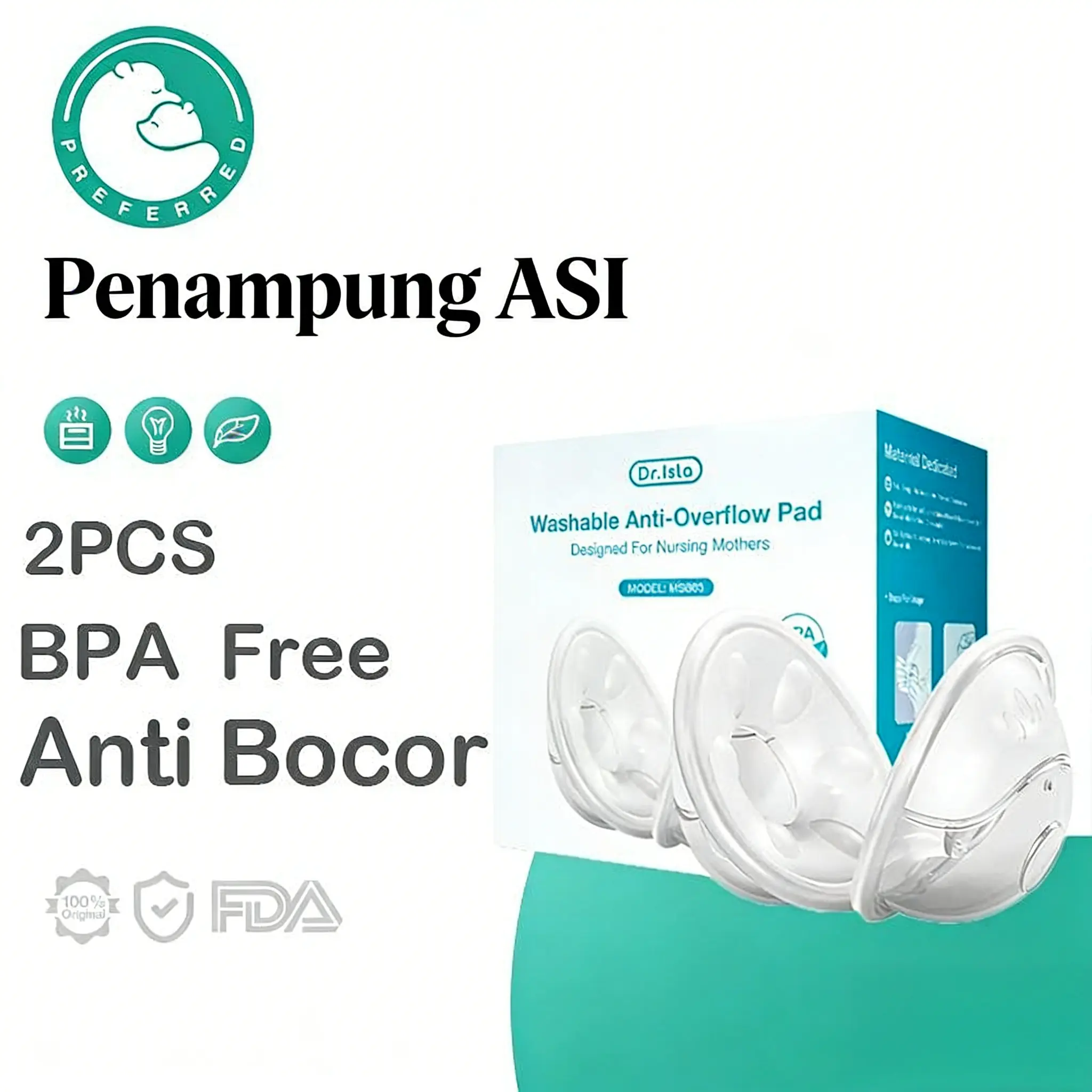 Preferred&Dr.isla Penampung ASI Silicon 2Pcs Breastpad Saver Shield Breast Milk Collector BPA Free Anti Bocor & Nyaman untuk Ibu Menyusui MSB03